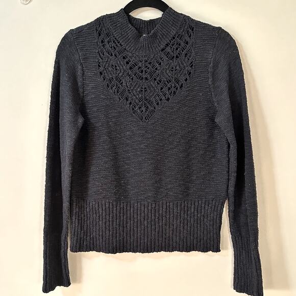 Alya Sweaters - ALYA Crochet Womens Knit Lace Sweater Top BLACK Size SMALL Stretch Anthropologie